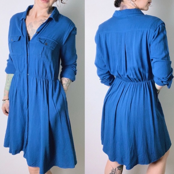 Anthropologie Maeve Dakota Blue Shirt Dress Size S - Picture 3 of 7
